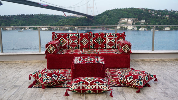 8'' Thickness Sofa Set, Red Window Seat, Floor Couch, Reading Sofa Pillow, Meditation Yoga Loveseat