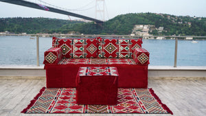 8'' Thickness Sofa Set, Red Window Seat, Floor Couch, Reading Sofa Pillow, Meditation Yoga Loveseat