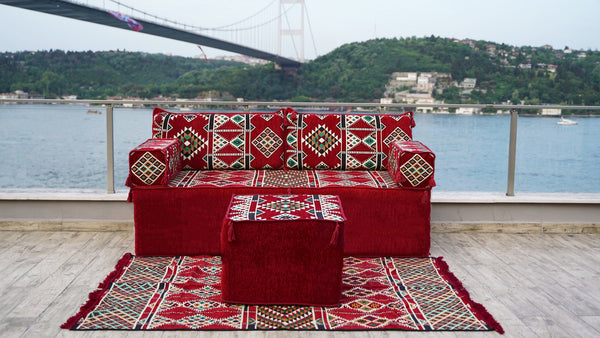 8'' Thickness Sofa Set, Red Window Seat, Floor Couch, Reading Sofa Pillow, Meditation Yoga Loveseat