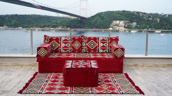 8'' Thickness Sofa Set, Red Window Seat, Floor Couch, Reading Sofa Pillow, Meditation Yoga Loveseat