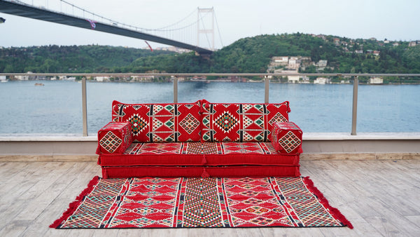 Arabic Floor Sofa with Ottoman Couch and Rug, Sectional Sofas, Modular Sofas, Arabic Majlis, Bench Cushions, Oriental Cushions, Sectional Sofa