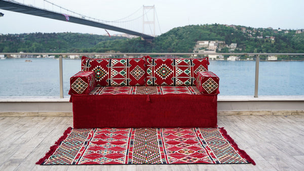 8'' Thickness Sofa Set, Red Window Seat, Floor Couch, Reading Sofa Pillow, Meditation Yoga Loveseat