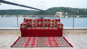 8'' Thickness Sofa Set, Red Window Seat, Floor Couch, Reading Sofa Pillow, Meditation Yoga Loveseat