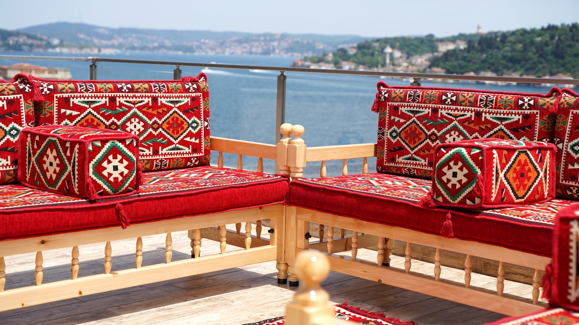 Red Anatolian Hearth: Wooden Bench Set – 4 Inch Thick Arabic Floor Cus