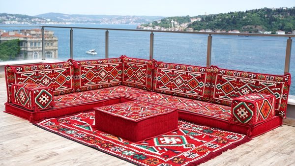 8'' Thickness L Sofa Set, Floor Sofa Seating Set, Corner Arabic Sofa Set, Floor Cushions, Living room Sofa