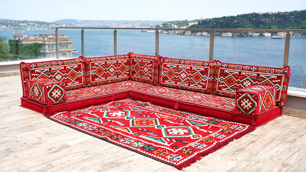 8'' Thickness L Sofa Set, Floor Sofa Seating Set, Corner Arabic Sofa Set, Floor Cushions, Living room Sofa