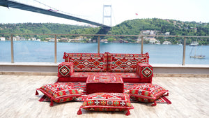 8'' Thickness Sofa Set, Traditional Red Arabic Floor Sofa, Oriental Cushion, 8" Thickness Moroccan Floor Seating Set