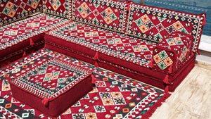 Maroon Urgup Mystic pattern L-shaped corner Arabic floor sofa set, photo 13 of 16