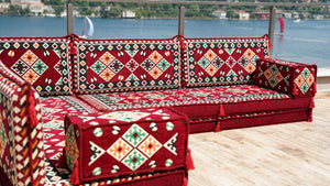Maroon Urgup Mystic pattern L-shaped corner Arabic floor sofa set, photo 17 of 17
