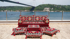 Maroon Urgup Mystic pattern single Arabic floor sofa set, photo 10 of 16