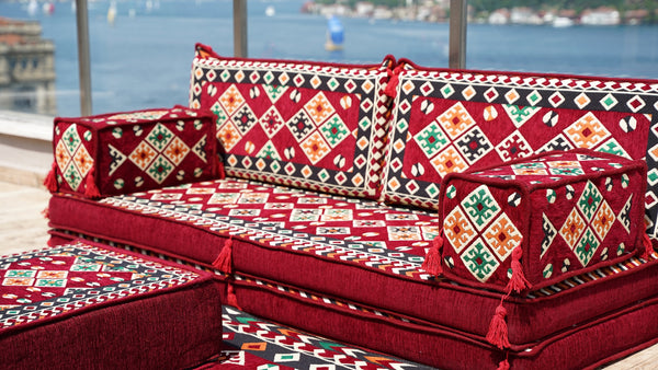 Maroon Urgup Mystic pattern single Arabic floor sofa set, photo 11 of 16
