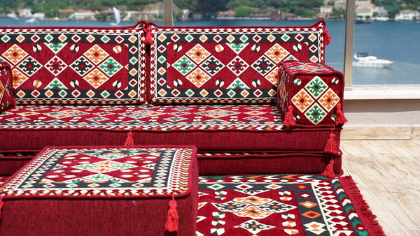 Maroon Urgup Mystic pattern single Arabic floor sofa set, photo 12 of 16