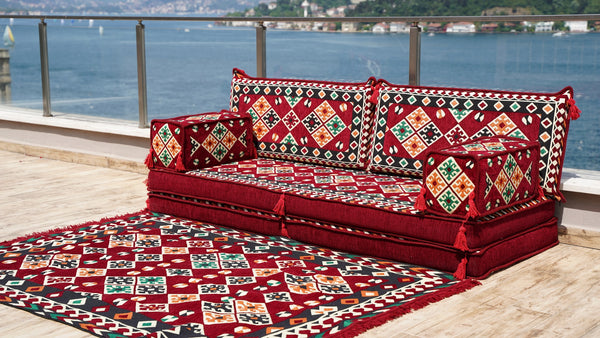 Maroon Urgup Mystic pattern single Arabic floor sofa set, photo 13 of 16