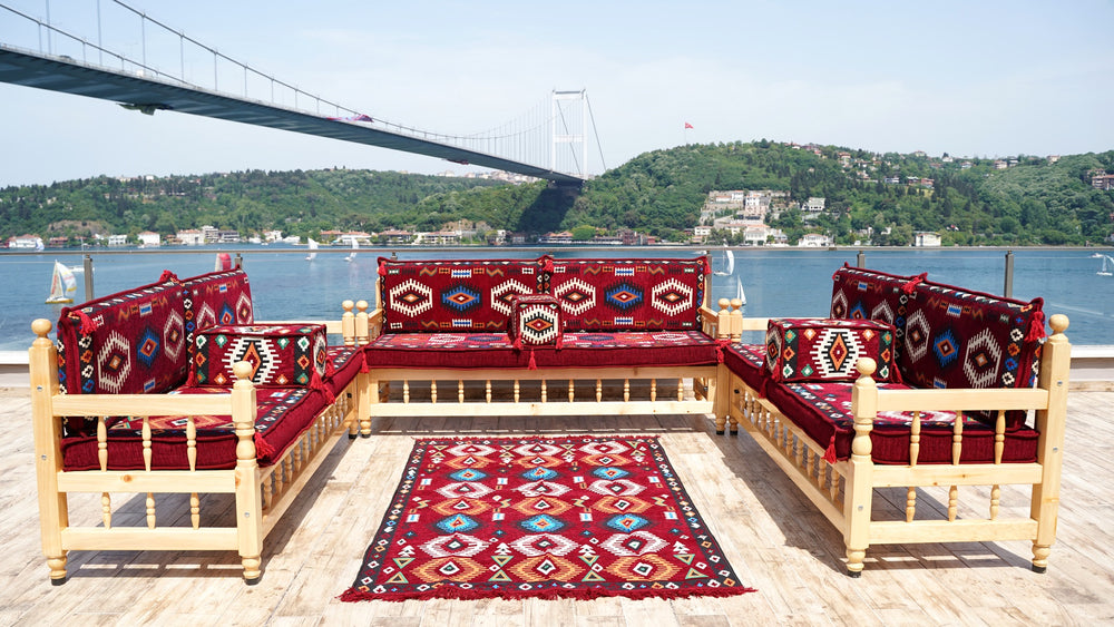 Traditional Garden Sofa Set, Bohemian Furniture, Outdoor Bench, Patio Furniture, Wooden Bench Sofa Sets, Arabic Sofa Seating, Majlis Set, Pine Tree Wooden