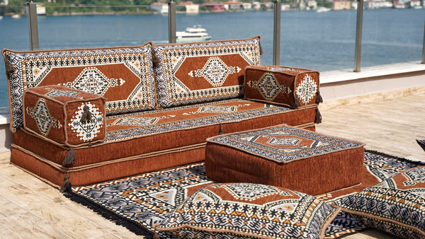 Brown Palace Elegance pattern single Arabic floor sofa set, photo 14 of 16