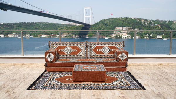 Brown Palace Elegance pattern single Arabic floor sofa set, photo 11 of 16