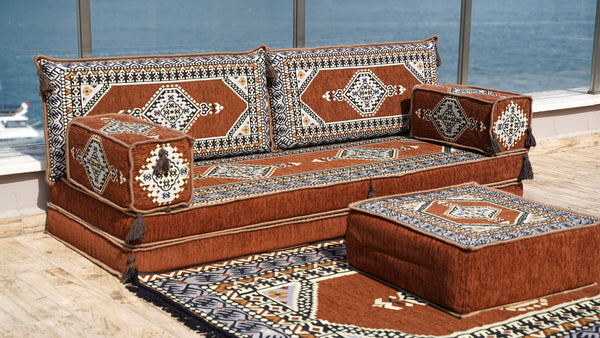 Brown Palace Elegance pattern single Arabic floor sofa set, photo 15 of 16