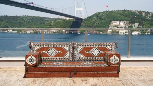 Brown Palace Elegance pattern single Arabic floor sofa set, photo 13 of 16