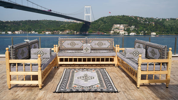 Turkish Wooden Bench Sofa Sets, Arabic Majlis Sofa, Floor Cushions Set, Yemeni Majlis, Garden Sofa Set, Patio Benches, Arabic Floor Sofa Set, Moroccan Bench Cushion