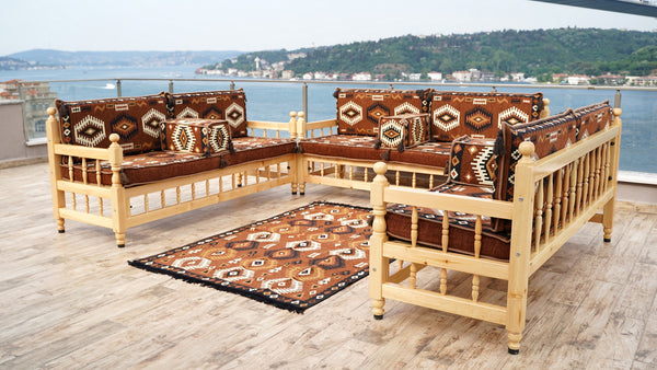 Red Corner Sofa Seating Set, Patio Benches, Arabic Floor Cushions, Wooden Bench Sofa Sets, Outdoor Furniture, Moroccan Bench Cushion, Yemeni Majlis