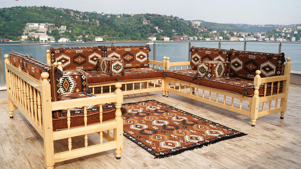 Red Corner Sofa Seating Set, Patio Benches, Arabic Floor Cushions, Wooden Bench Sofa Sets, Outdoor Furniture, Moroccan Bench Cushion, Yemeni Majlis