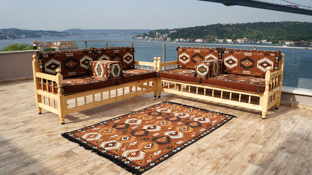 Red Corner Sofa Seating Set, Patio Benches, Arabic Floor Cushions, Wooden Bench Sofa Sets, Outdoor Furniture, Moroccan Bench Cushion, Yemeni Majlis