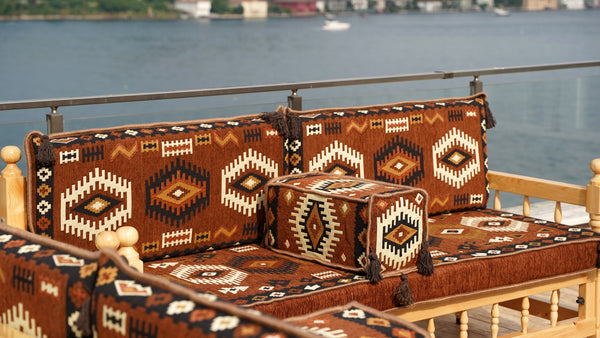 Red Corner Sofa Seating Set, Patio Benches, Arabic Floor Cushions, Wooden Bench Sofa Sets, Outdoor Furniture, Moroccan Bench Cushion, Yemeni Majlis