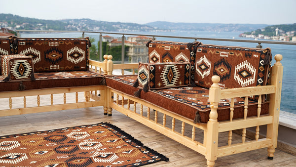 Red Corner Sofa Seating Set, Patio Benches, Arabic Floor Cushions, Wooden Bench Sofa Sets, Outdoor Furniture, Moroccan Bench Cushion, Yemeni Majlis