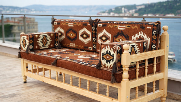 Red Corner Sofa Seating Set, Patio Benches, Arabic Floor Cushions, Wooden Bench Sofa Sets, Outdoor Furniture, Moroccan Bench Cushion, Yemeni Majlis