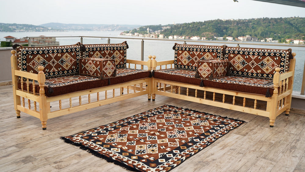 Pine Tree Wooden Bench, Arabic Majlis Set, Wooden Bench Sofa Sets, Outdoor Furniture, Moroccan Bench Cushion, Arabic Seating Jalsah, Corner Sofa Set