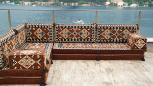Brown Urgup Mystic pattern L-shaped corner Arabic floor sofa set, photo 17 of 17