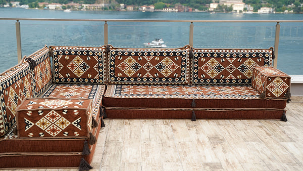 Brown Urgup Mystic pattern L-shaped corner Arabic floor sofa set, photo 17 of 17
