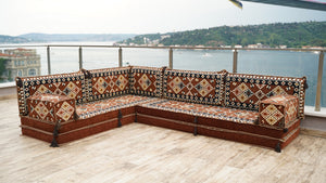 Brown Urgup Mystic pattern L-shaped corner Arabic floor sofa set, photo 16 of 16