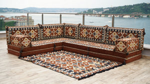 Brown Urgup Mystic pattern L-shaped corner Arabic floor sofa set, photo 14 of 16