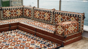 Brown Urgup Mystic pattern L-shaped corner Arabic floor sofa set, photo 15 of 16