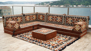 Brown Urgup Mystic pattern L-shaped corner Arabic floor sofa set, photo 12 of 16