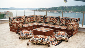 Brown Urgup Mystic pattern L-shaped corner Arabic floor sofa set, photo 10 of 16