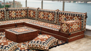 Brown Urgup Mystic pattern L-shaped corner Arabic floor sofa set, photo 11 of 16