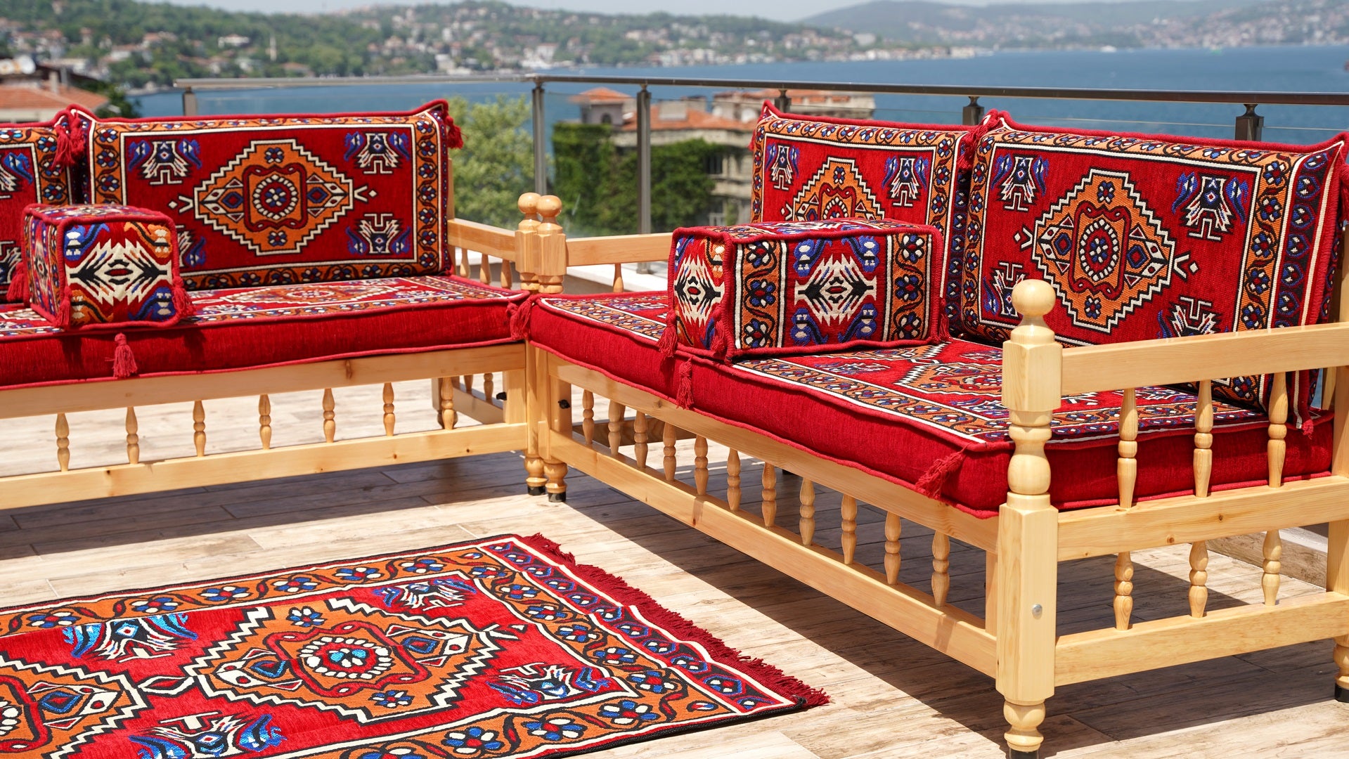 Arabic Patio Furniture Set, Wooden Bench Sofa Sets, Yemeni Majlis, Mor