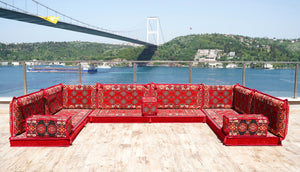 Red Afghan Heritage: U Shaped Floor Sofa Set – Arabic Sofa – Handmade Floor Sofa – Authentic Arabic Jalsa Seating