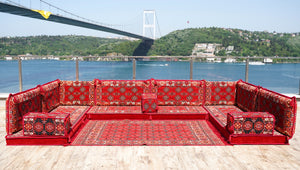 Red Afghan Heritage: U Shaped Floor Sofa Set – Arabic Sofa – Handmade Floor Sofa – Authentic Arabic Jalsa Seating