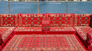 Red Afghan Heritage: U Shaped Floor Sofa Set – Arabic Sofa – Handmade Floor Sofa – Authentic Arabic Jalsa Seating