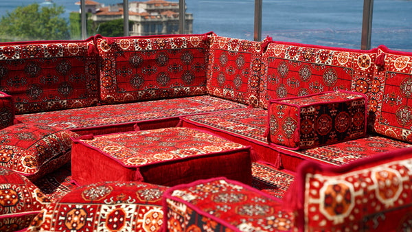 Red Afghan Heritage: U Shaped Floor Sofa Set – Arabic Sofa – Handmade Floor Sofa – Authentic Arabic Jalsa Seating