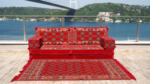 طقم كنب أرضي عربي، طاولة كنب، كنب حديقة من البليت، كنب أرضي تركي، كنب خارجي مع أريكة عثمانية وسجادة