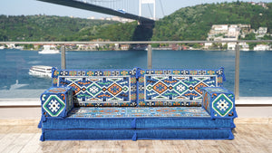 Royal blue Anatolian Hearth pattern single Arabic floor sofa set, photo 16 of 16