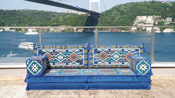 Royal blue Anatolian Hearth pattern single Arabic floor sofa set, photo 16 of 16
