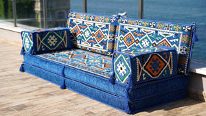 Royal blue Anatolian Hearth pattern single Arabic floor sofa set, photo 17 of 17