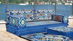 Royal blue Anatolian Hearth pattern single Arabic floor sofa set, photo 11 of 16