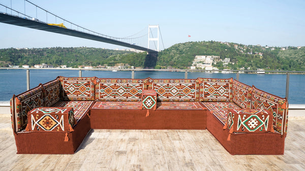 8'' Thickness U Sofa Set, Moroccan Sofa Seating, Arabic Jalsa, Turkish Cushions Set