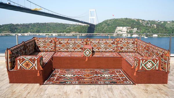 8'' Thickness U Sofa Set, Moroccan Sofa Seating, Arabic Jalsa, Turkish Cushions Set